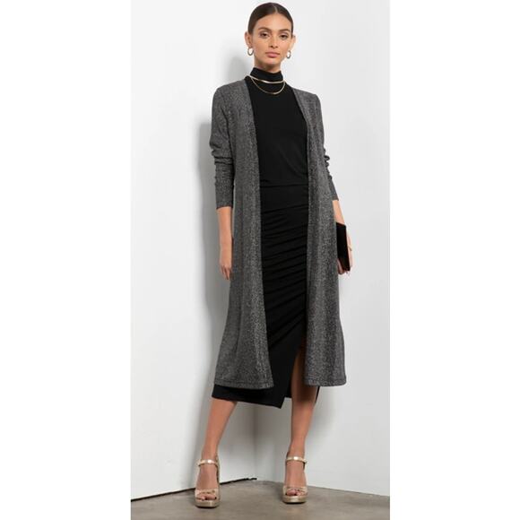 She + Sky Cardigan Sweater WMNS XL Gray/Black Marled Open Fron Tunic Ribbed - Picture 2 of 8